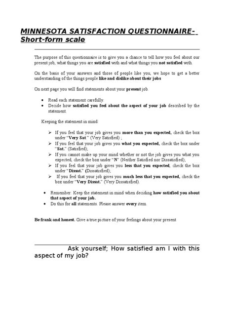 minnesota satisfaction questionnaire short form.